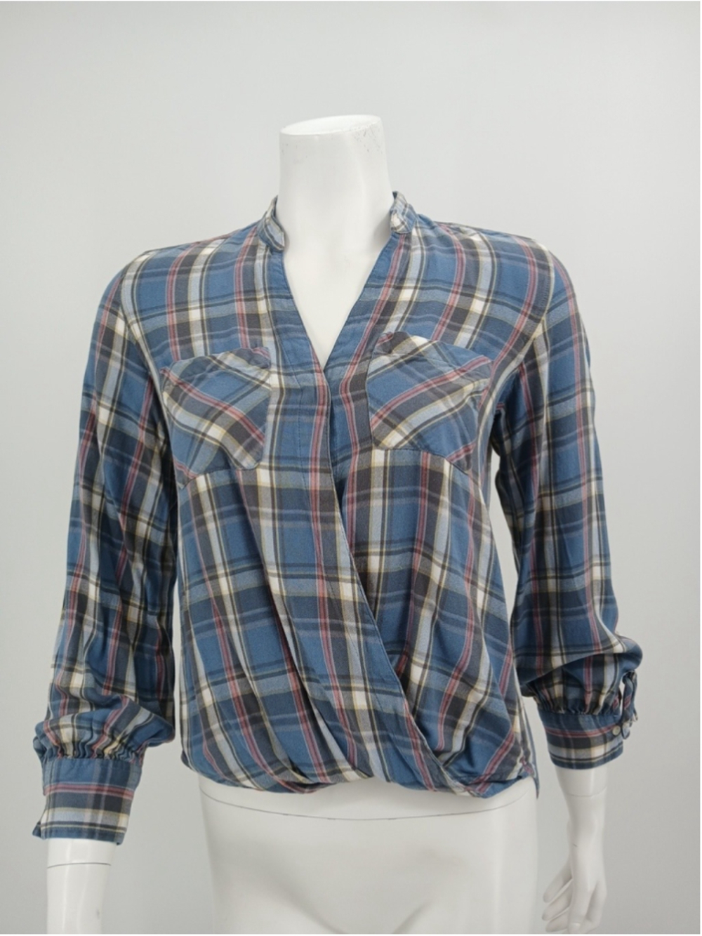 Lauren Ralph Lauren Faux Wrap Plaid Long Sleeve V Neck Fall Preppy Size S